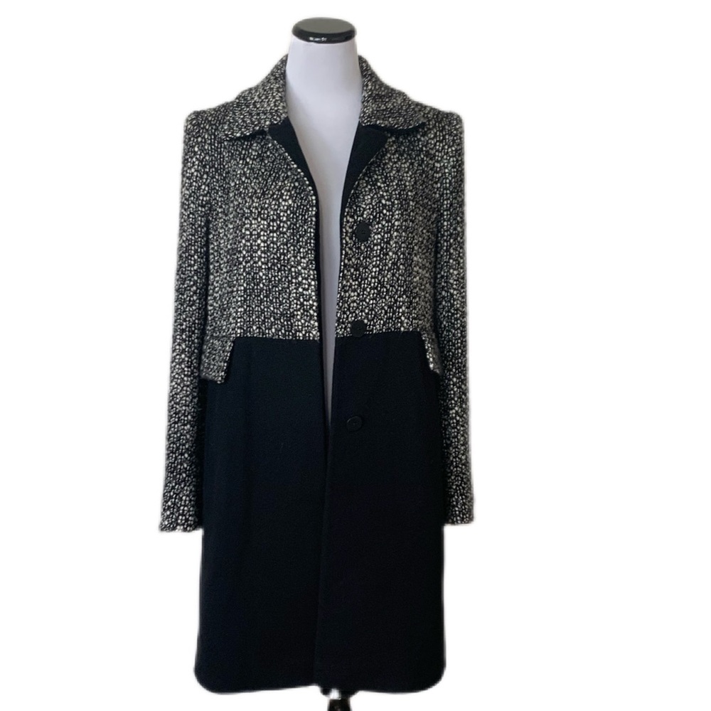 Fleurette SZ 10 Black/White Wool Alpaca Blend Color Blocked Coat